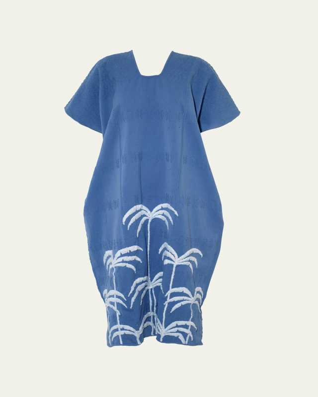 Three Panel Embroidered Palm Tree Midi Kaftan